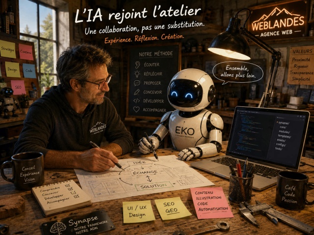 Quand l'IA rejoint l'atelier : retour d'expérience d'une agence web Illustration WebLanDes.com de Quand l'IA rejoint l'atelier : retour d'expérience d'une agence web